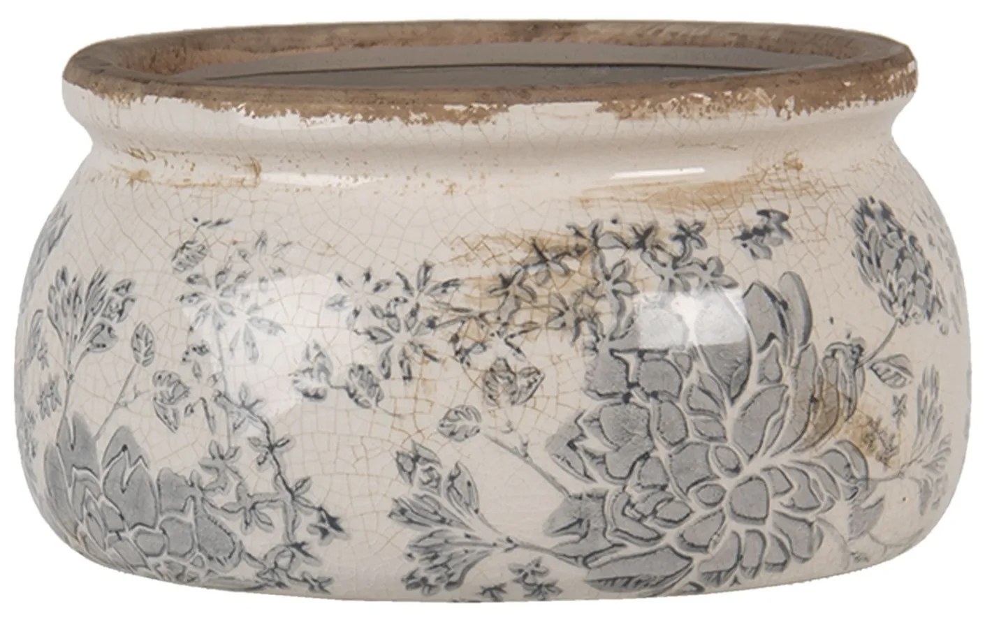 Keramický kvetináč so šedými kvetmi Valeria M - Ø 16 * 8 cm