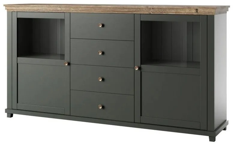 Vitrína Elvina Typ 25 (tmavozelená + dub lefka). Akcia -20%. Vlastná spoľahlivá doprava až k Vám domov. 1022382