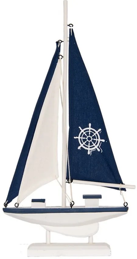 Bodro-biela drevená dekorácia loďka Boat Nautic - 20*4*37 cm