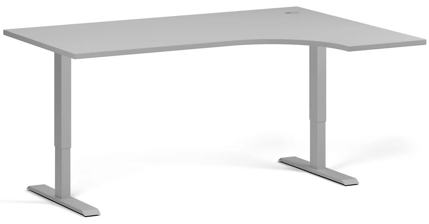 Rohový výškovo nastaviteľný stôl, 160x120 cm, 1 motor, L/P, sivá podnož, sivá