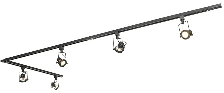 Priemyselný koľajnicový systém čierny s 5 reflektormi 1-fázový - Suplux