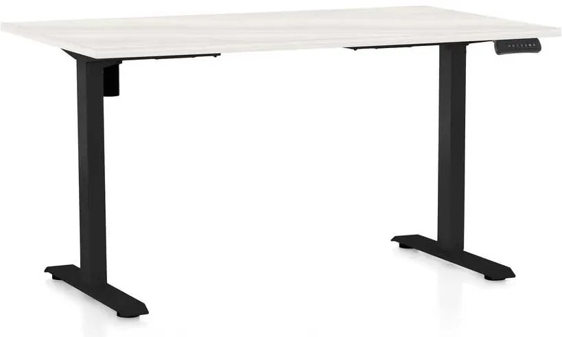 Výškovo nastaviteľný stôl OfficeTech B, 140 x 80 cm, čierna podnož, biely jaseň