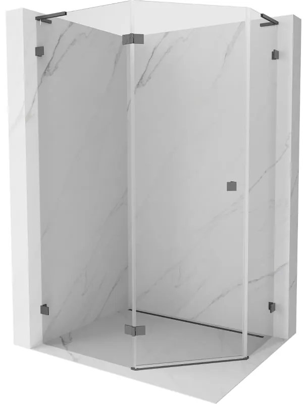 Mexen Lunar, L päťuholníkový sprchový kút naklápací doľava 90x80 cm, 8mm číre sklo, profil grafit brúsený, 831L-090L-080P-66-00-L