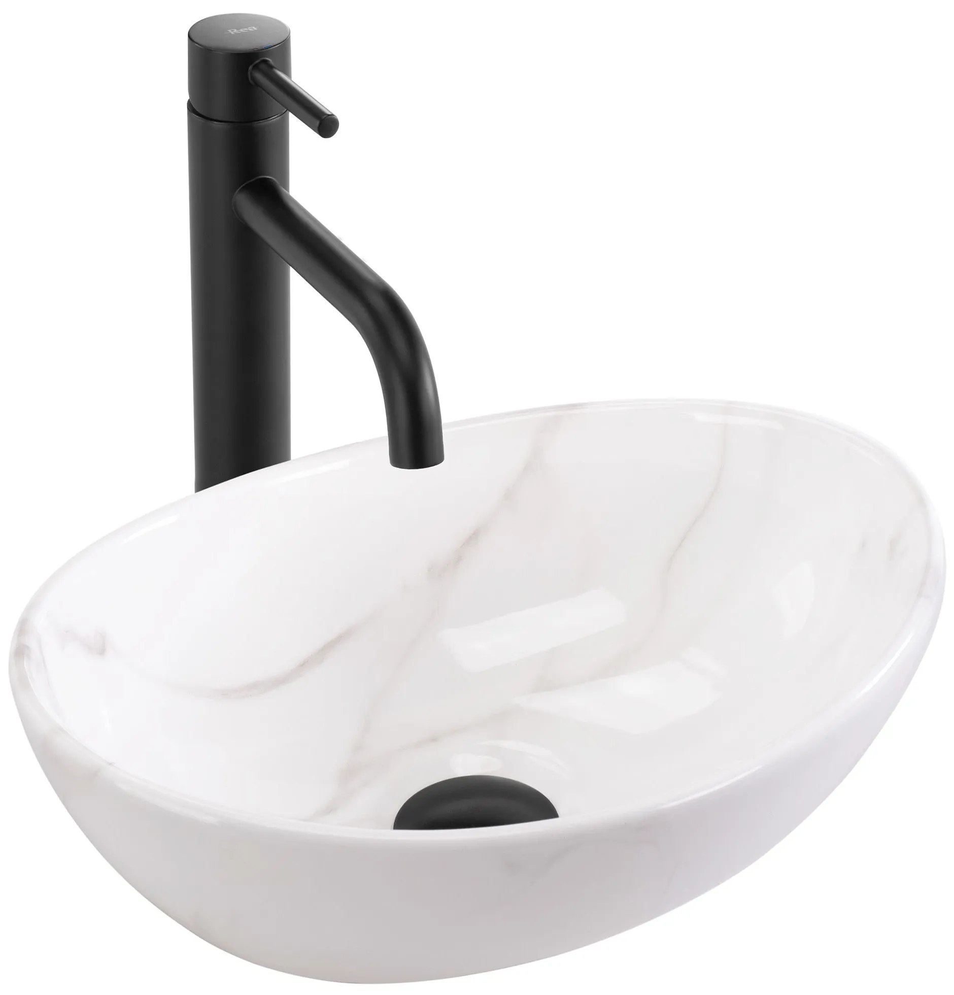 Rea Sofia Mini, umývadlo na dosku 355x270x125 mm, imitácia kameňa - biela Cloudy, REA-U9236