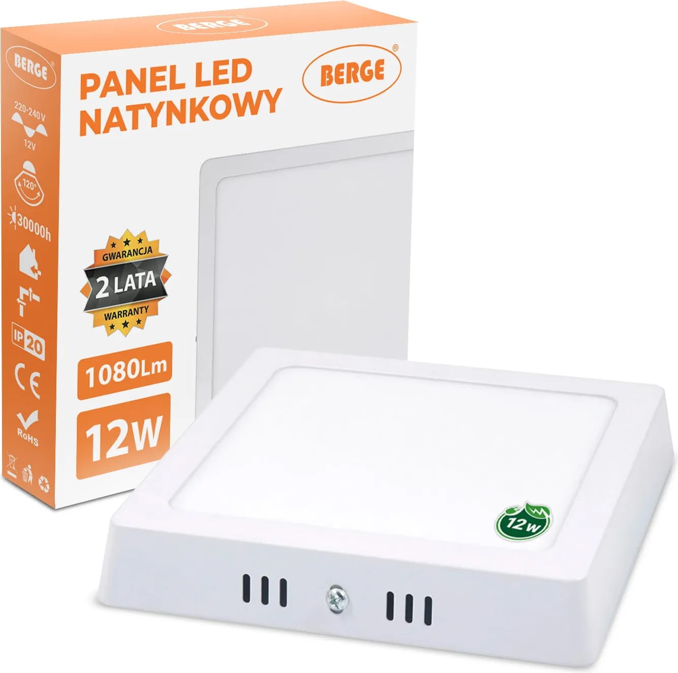 BERGE LED panel štvorcový 170x170x35mm prisadený - 12W - 230V - 1080Lm - neutrálna biela
