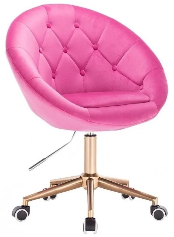 LuxuryForm DESIGN Kreslo VERA VELUR na zlatej podstave s kolieskami - tmavo ružové