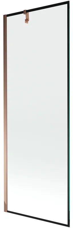 Mexen Next, vaňová zástena 1-krídlová 70 x 150 cm, fixné krídlo, 6 mm číre sklo s čiernym vzorom, ružové zlato profil, 895-070-000-00-70-60