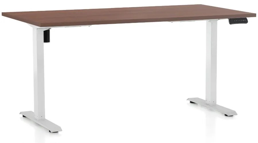 Výškovo nastaviteľný stôl OfficeTech B, 160 x 80 cm, biela podnož, orech