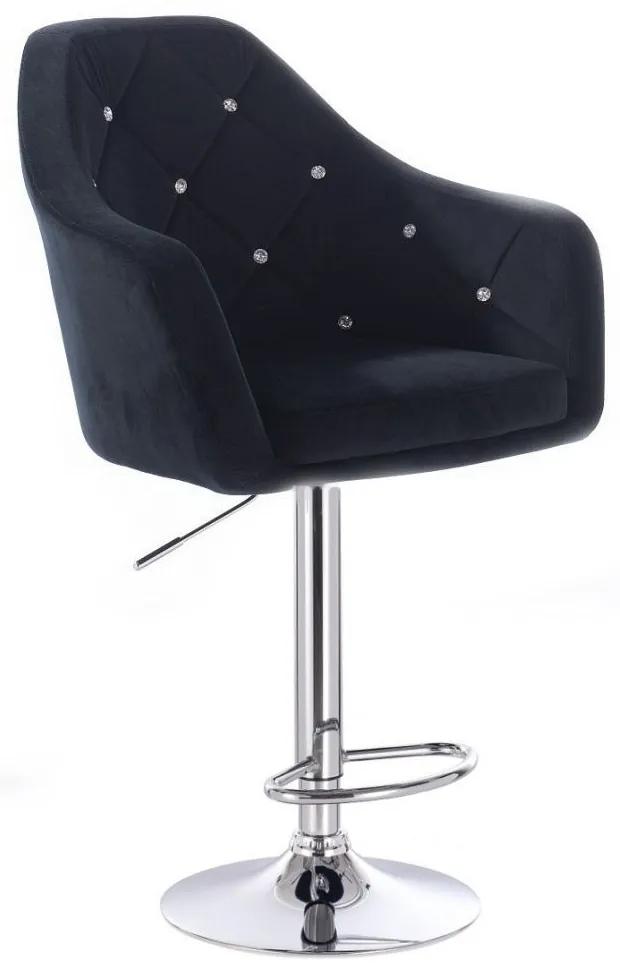 LuxuryForm DESIGN Barová stolička ROMA VELUR na striebornom tanieri - čierna