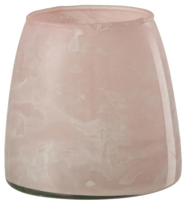 Ružový mramorovaný sklenený svietnik - Ø 9 * 9 cm