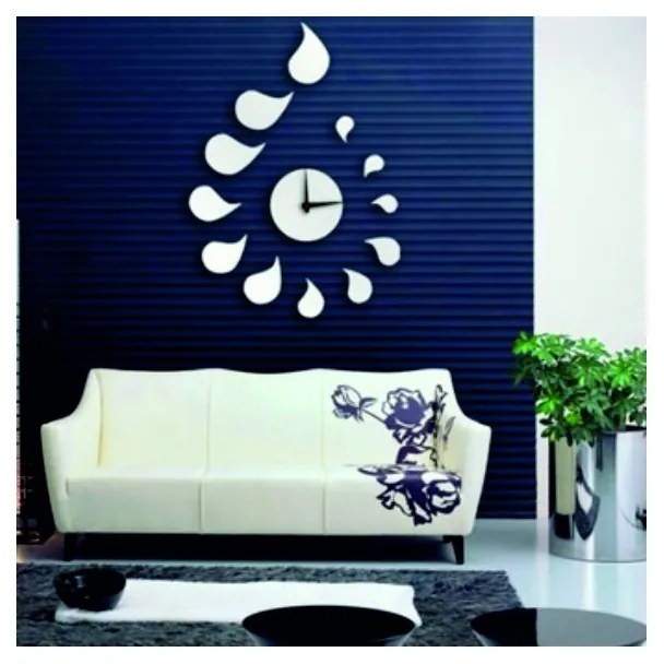 Nalepovacie zrkadlové nástenné hodiny kvapka silver l 3D HODINY IA-019-S