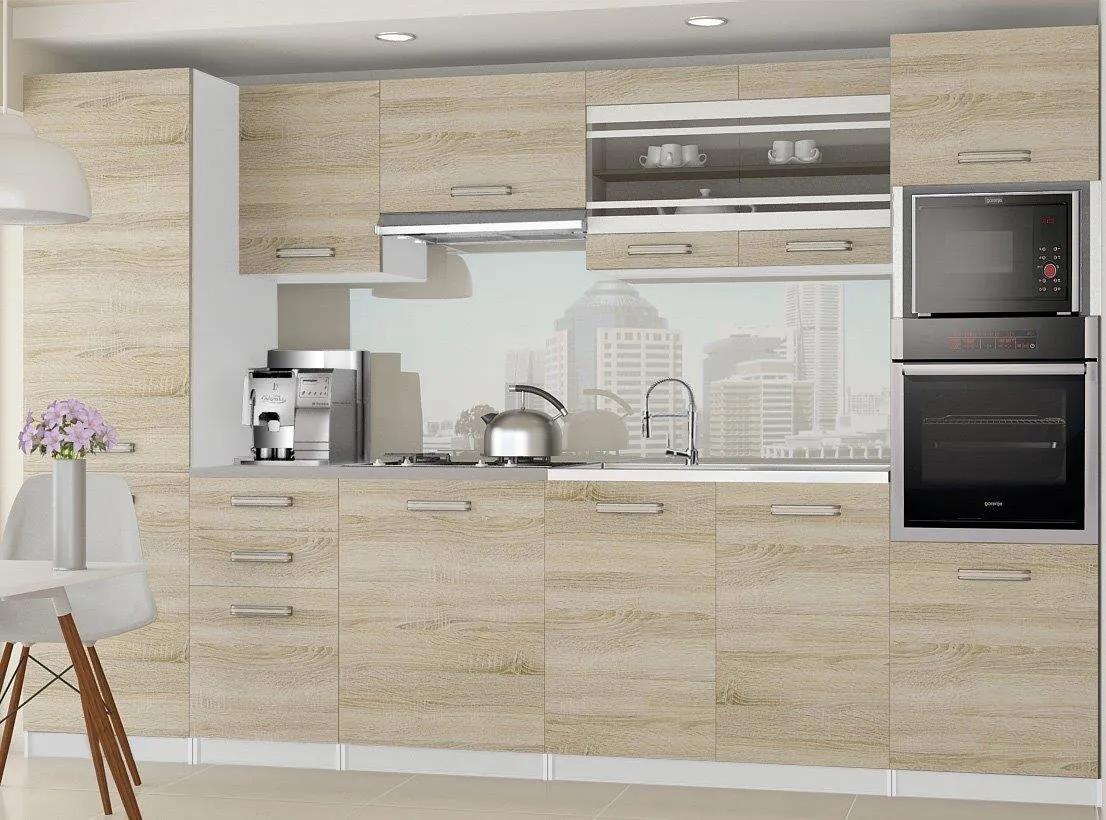 Kuchynská linka Belini 300 cm dub sonoma s pracovnou doskou Syntka TOR SYNTKA/5/WT/DS/0/F