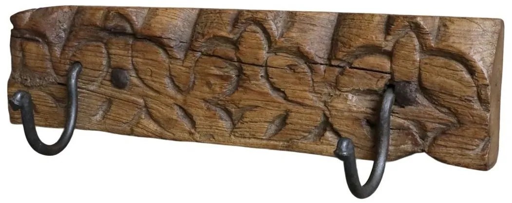 Hnedý antik vešiak z recyklovaného dreva s háčikmi Grimaud - 43*13*10 cm
