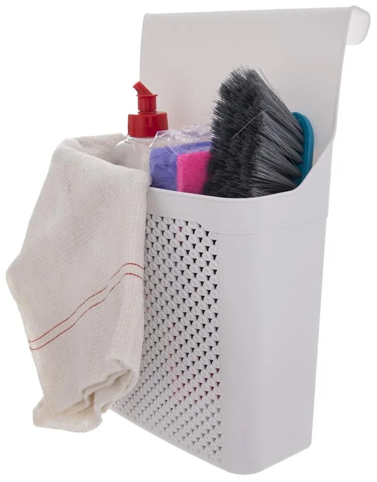 Závesný košík, organizér na čistiace prostriedky KRISTY, 35x24cm - biely
