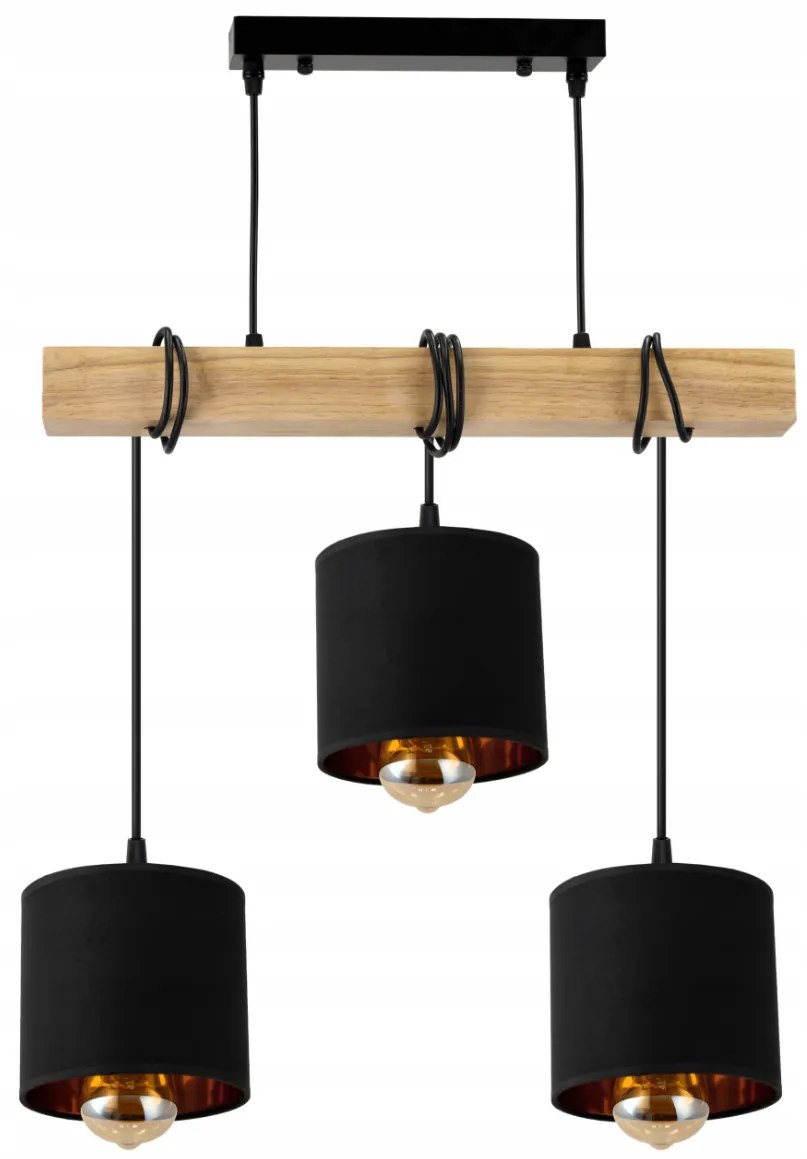 BERGE LED závesné stropné svietidlo, drevený trám, 3xE27, podkrovie, zlaté tienidlo