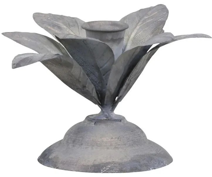 Zinkový antik kovový svietnik na úzku sviečku s kvetom Flower - Ø 12*9 cm