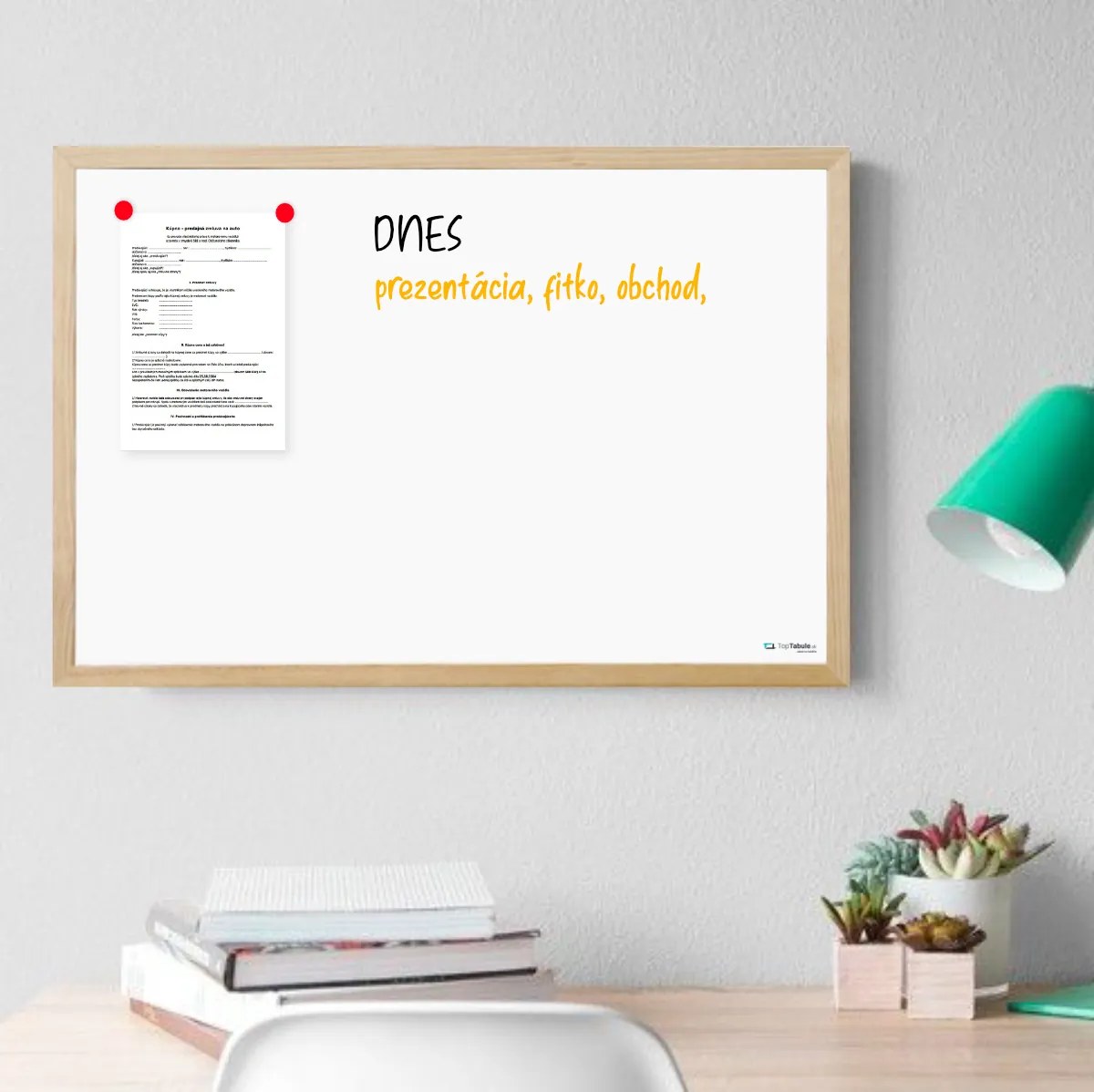 Toptabule.sk Biela magnetická tabuľa v prírodnom drevenom ráme 120x90 cm