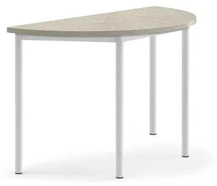 Stôl SONITUS, polkruh, 1200x600x720 mm, linoleum - svetlošedá, biela