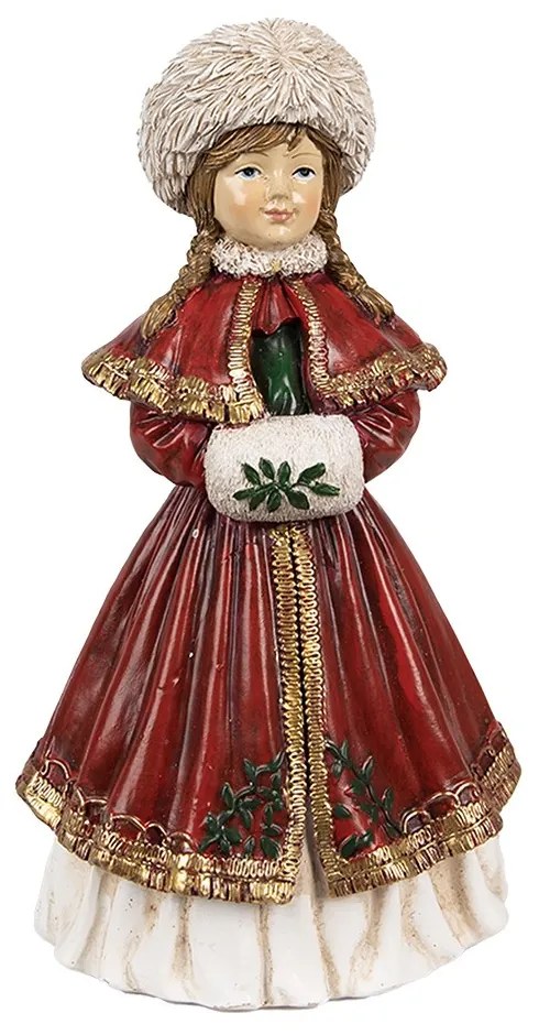 Červená dekorácia socha dievča v zimnom - 9 * 7 * 17 cm