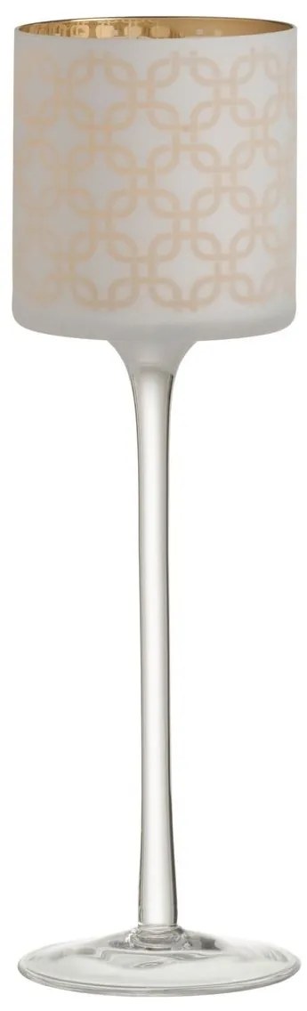 Bielo-zlatý matný sklenený svietnik na úzkej nohe na čajovú sviečku - Ø 9 * 30 cm