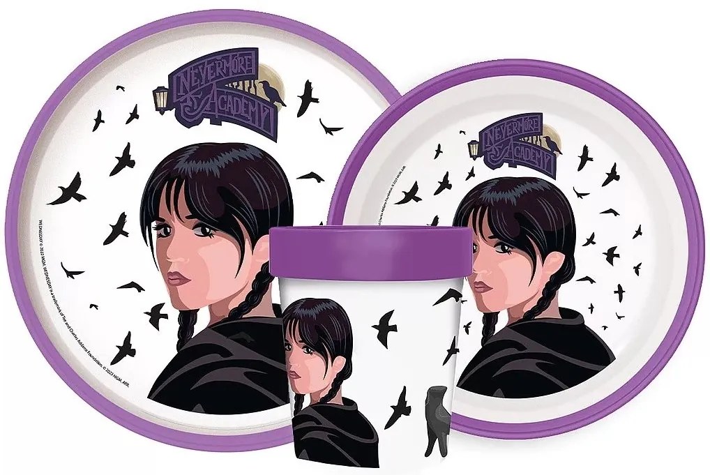 Sada plastového riadu Wednesday s kelímkom a protišmykom