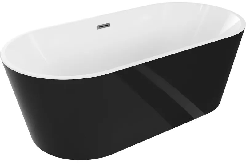 Mexen Luna, voľne stojaca vaňa 150 x 75 cm, biela-čierna, brúsený grafit prepad, 52031507575-95