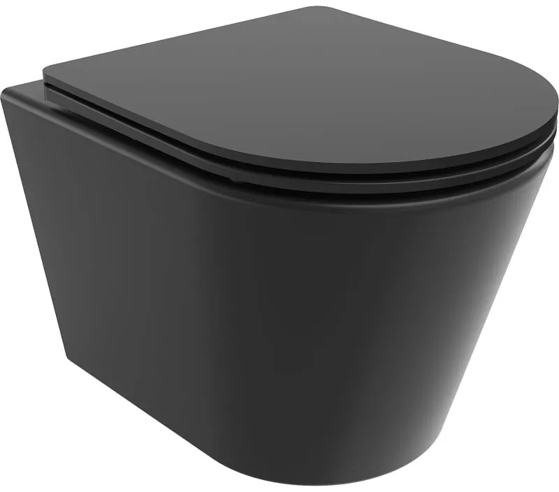 Mexen Rico, závesná WC misa 490x360x370 mm, Rimless Tornádo + WC sedadlo z duroplastu, čierna matná, 30721085T