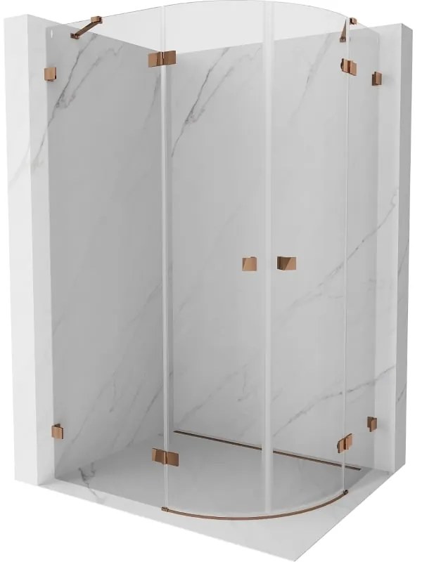 Mexen Lunar, polkruhový sprchový kút naklápací doľava 90 x 80 cm, 8mm číre sklo, profil ružové zlato, 833-090L-080P-60-00