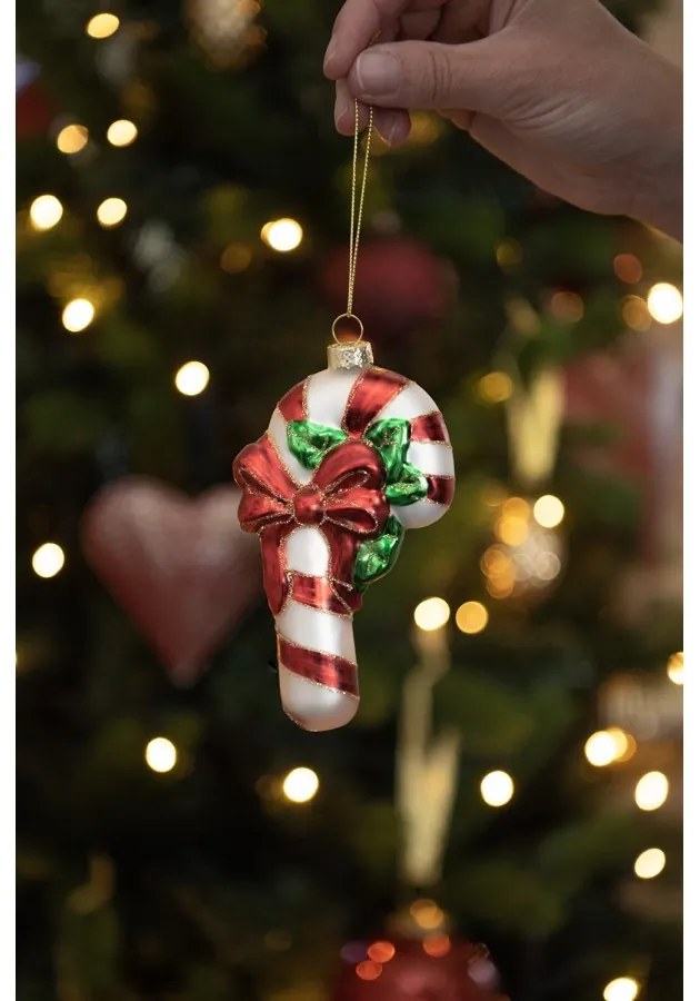 Vianočná sklenená ozdoba lízatko - 7*3*13 cm