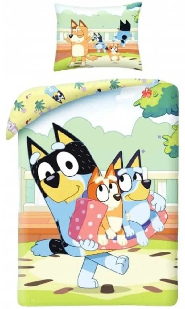 Bavlnené posteľné obliečky Bluey - motív Rodinná pohoda v parku - 100% bavlna - 70 x 90 cm + 140 x 200 cm