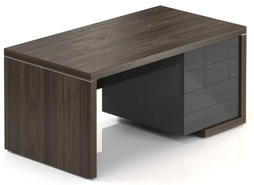 Stôl Lineart 160 x 85 cm + pravý kontajner, brest tmavý / antracit