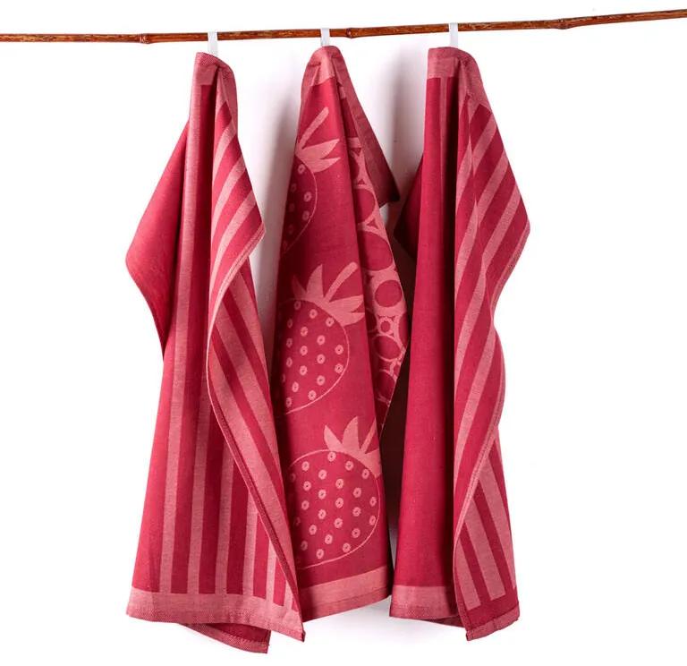 Utierky z egyptskej bavlny JAHODY A PRUHY 50 x 70 cm 3 ks
