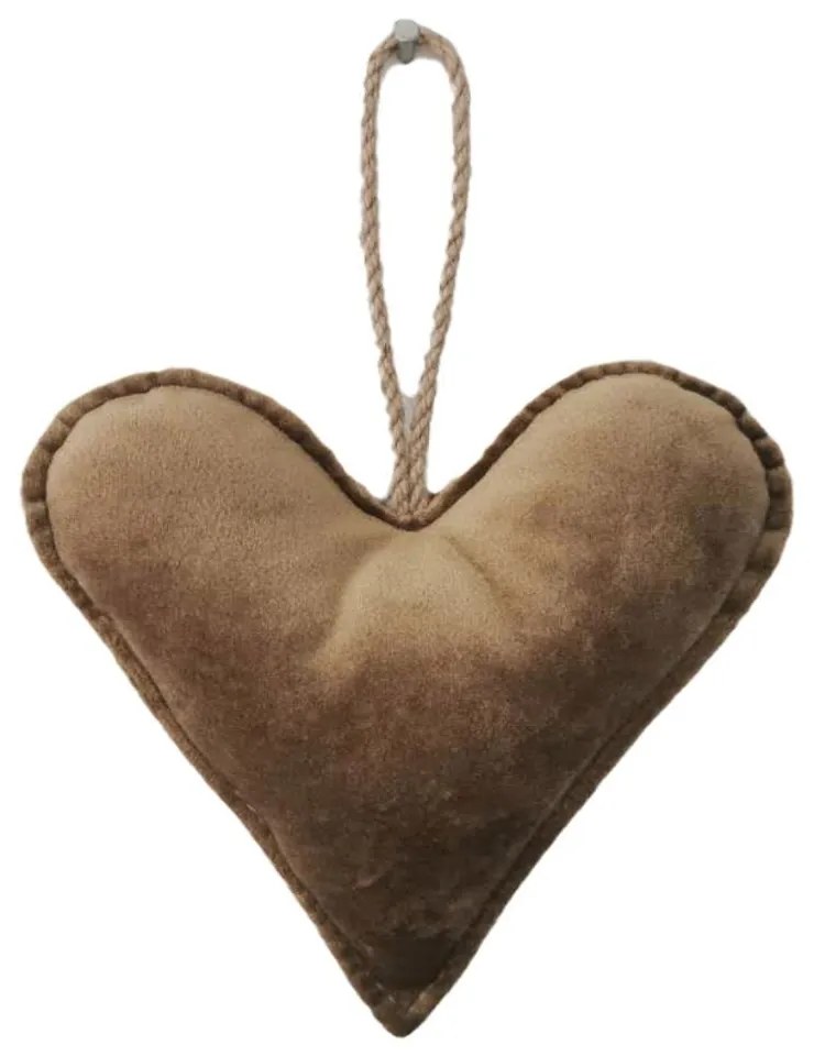 Hnedé zamatové závesné srdce - 16 * 18 * 5cm
