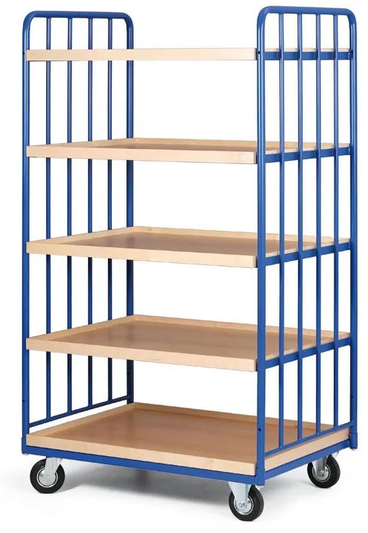 Policový vozík, 5 políc s hranou, 2 bočnice s výplňou, nosnosť 200 kg