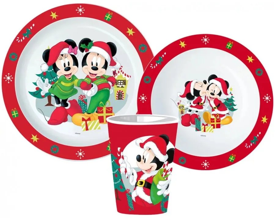 Detská vianočná sada plastového riadu pre deti Mickey & Minnie Mouse - Disney - 3 diely