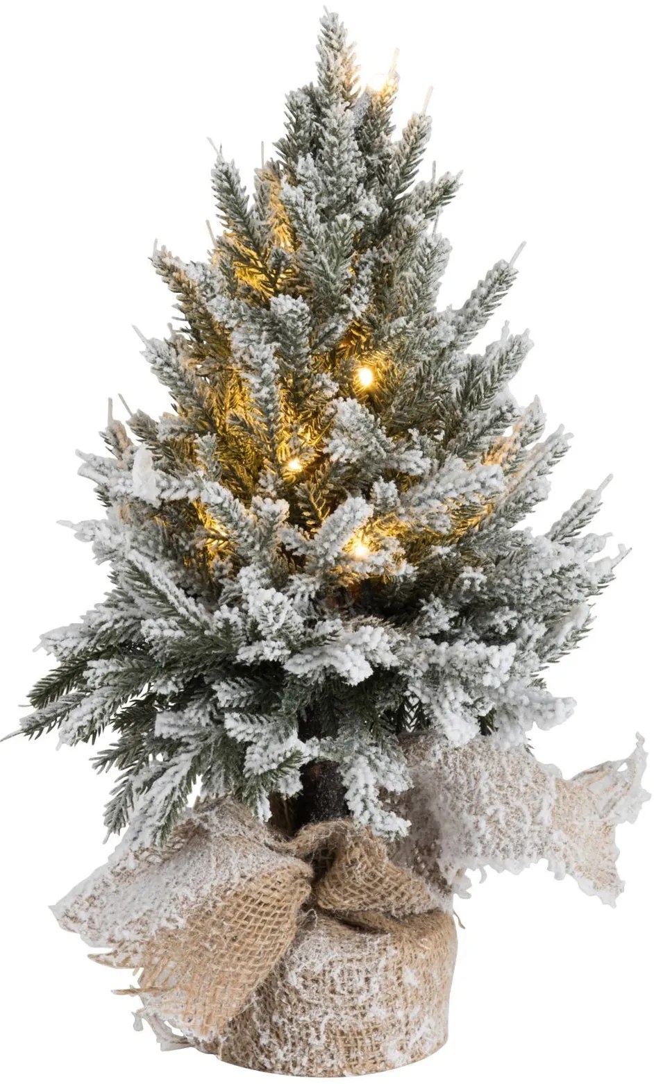 Zasnežený vianočný stromček v jute sa svetielkami - Ø 17*45cm