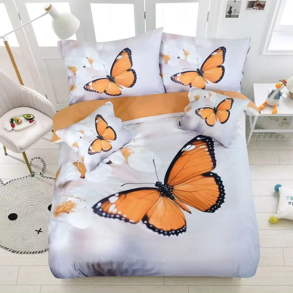 Obliečky BUTTY WHITE ORANGE 3-dielna sada 140x200 cm