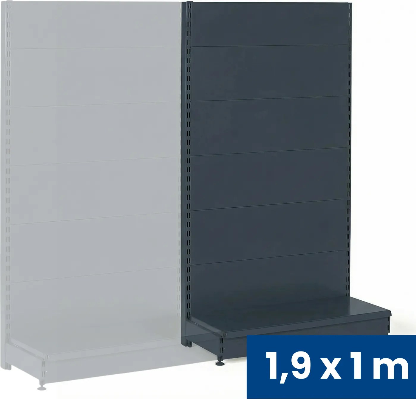 Predajný regál jednostranný, plné steny, 1900 x 1000 x 450 mm, prídavný, antracit
