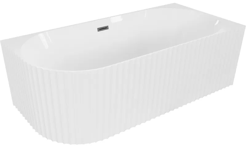 Mexen Gia, voľne stojaca rohová vaňa, drážkovaná, pravá, 150 x 75 cm, biela lesklá, grafitová matná, 52701507500P-95