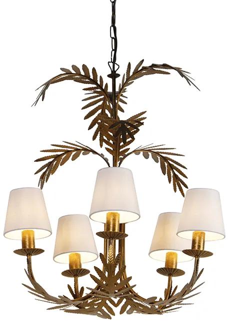 Lustr zlatý s bielymi ľanovými tienidlami 5-svetlo - Botanica
