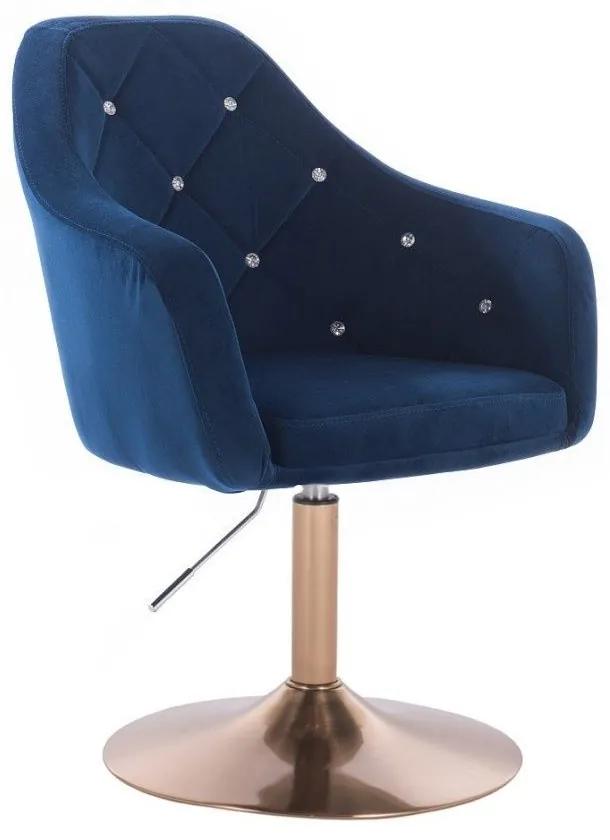 LuxuryForm DESIGN Kreslo ROMA VELUR na zlatom tanieri - modré