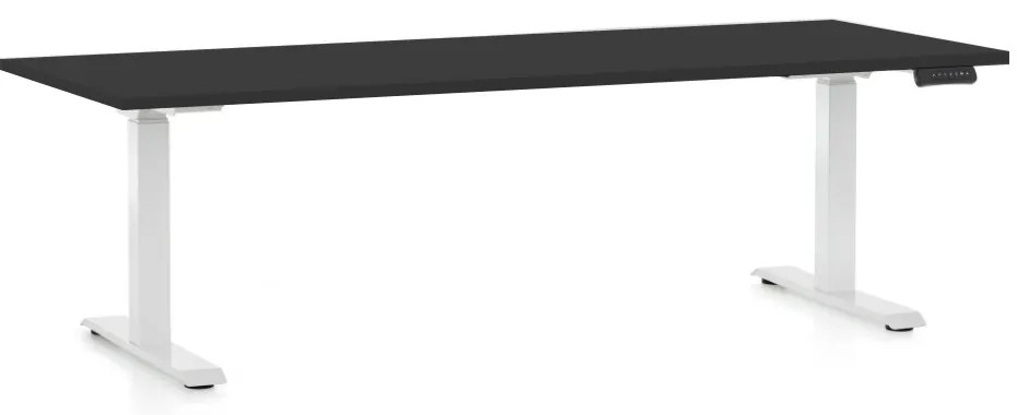 Výškovo nastaviteľný stôl OfficeTech C, 200 x 80 cm, biela podnož, čierna