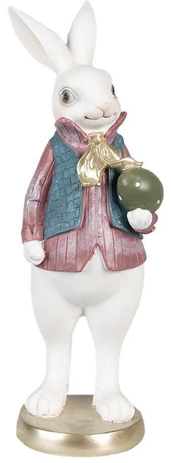 Dekorácia biely králik v košeli as vajíčkom - 11*10*26 cm