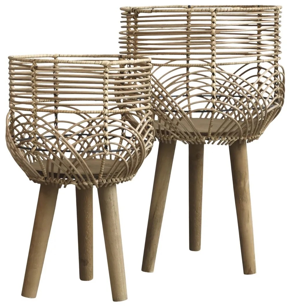 Prírodný kvetináč na nožičkách s ratanovým výpletom Wion - Ø29*47cm