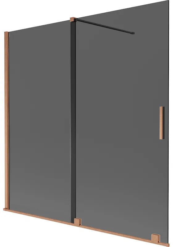 Mexen Velar, 2-krídlová posuvná vaňová zástena 160 x 150 cm, 8mm šedé sklo, medená matná, 896-160-000-41-65
