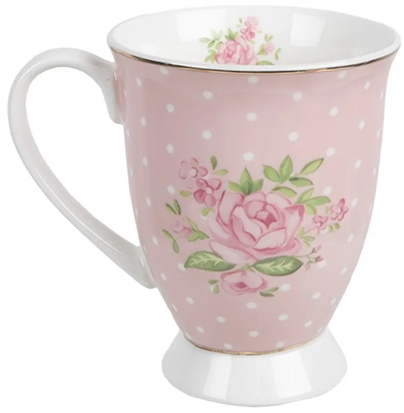 Bielo-ružový hrnček s ružičkami Sweet Roses II - 12*8*10 cm / 300 ml