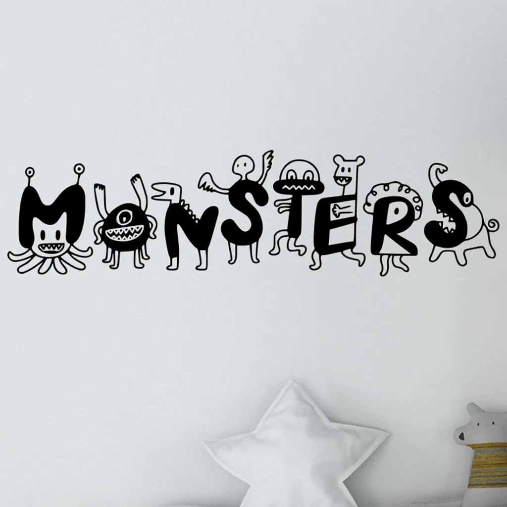 Veselá Stena Samolepka na stenu na stenu Monsters Farba: černá