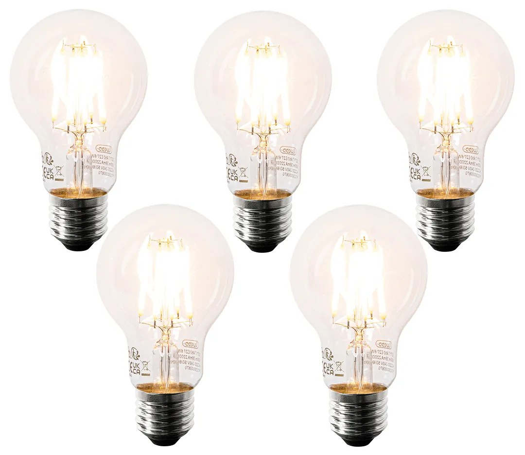 Sada 5 LED žiaroviek E27 A60 číre 6W 630lm 2200K