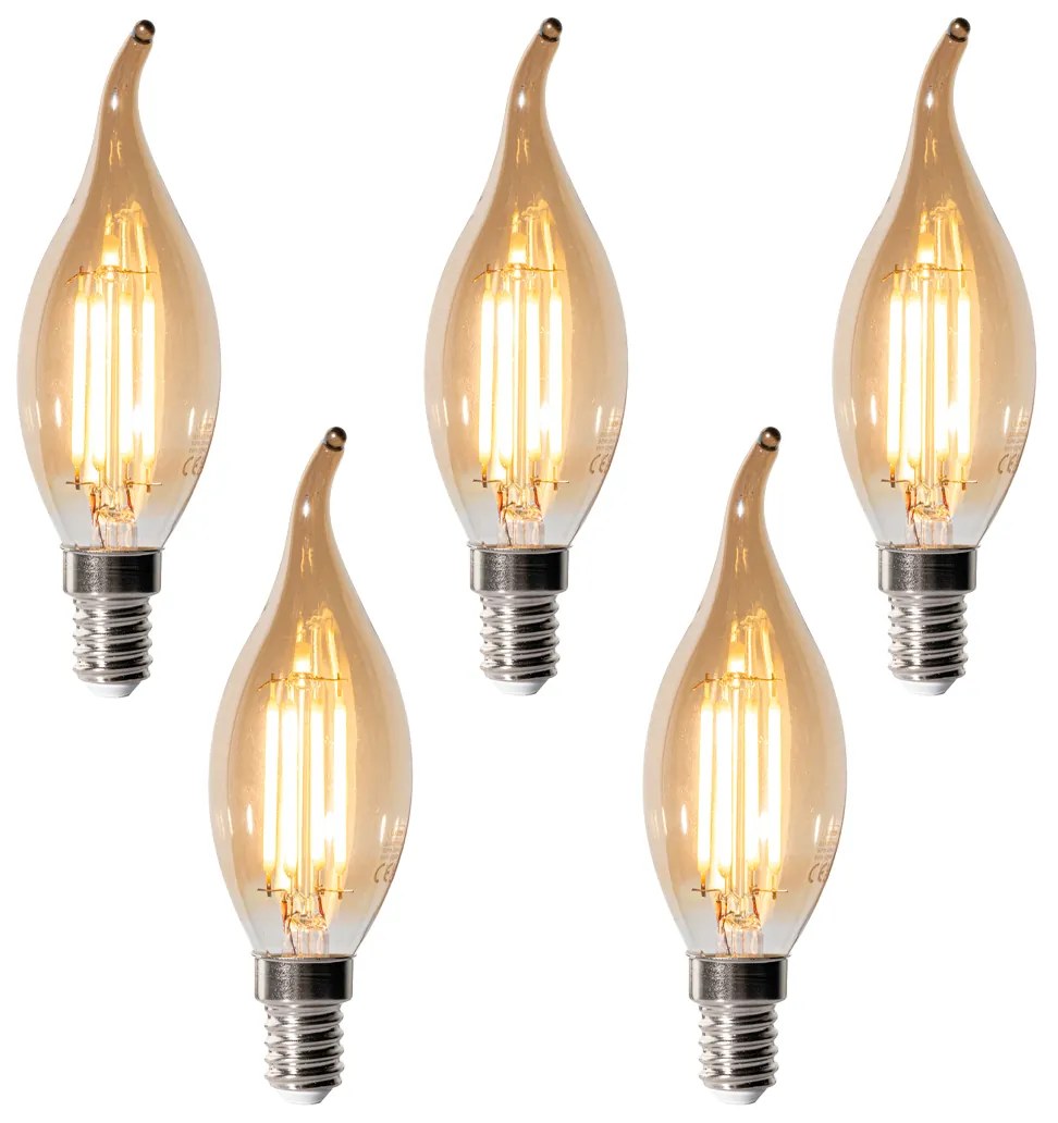 Set van 5 E14 dimbare LED lampen BXS35 goud 4W 450 lm 2200K