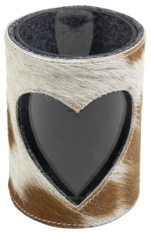 Svietnik Srdce z hovädzej kože bielo hnedá 15cm - 11,5 * 11,5 * 15,5cm